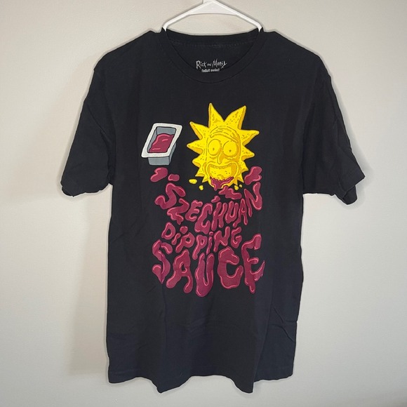 Rick‎ and Morty Szechuan Sauce Casual Graphic Tee Adult Swim Black Large Men - Picture 1 of 3